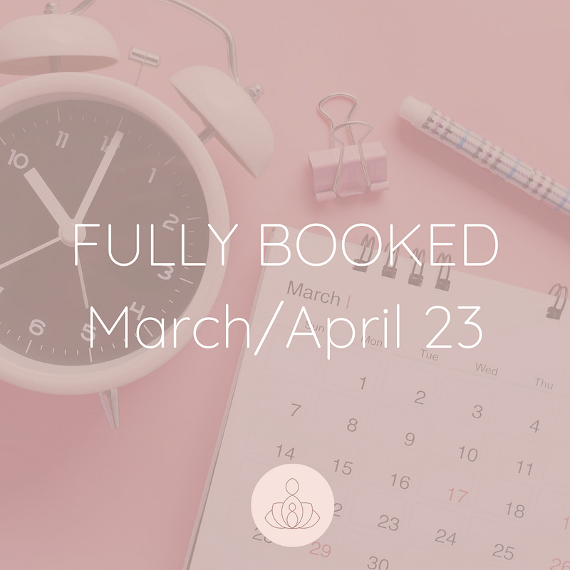 Image showing clock and calendar with the words 'fully booked March and April 23' overlaid.